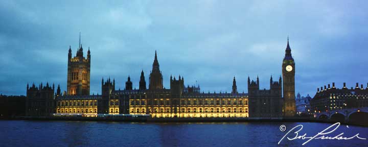 England: London Parliament At Dusk Panoramic
