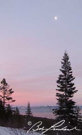 Lake Tahoe, California: Eastern Sky and Moon at Sunset
