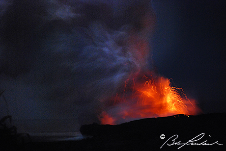 Waikupanaha Hawaii: Smoking Fiery Kilauea Volcano Vent At Night